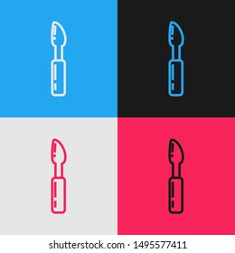 Color line Cutter tool icon isolated on color background. Sewing knife with blade. Vintage style drawing. Vector Illustration