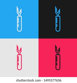 Color line Cutter tool icon isolated on color background. Sewing knife with blade. Vintage style drawing. Vector Illustration Color line Cutter tool icon isolated on color background. Sewing knife with blade. Vintage style drawing. Vector Illustration