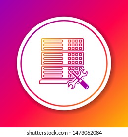 Color line Database server with screwdriver and wrench icon isolated on color background. Adjusting, service, setting, maintenance, repair, fixing. Circle white button. Vector Illustration