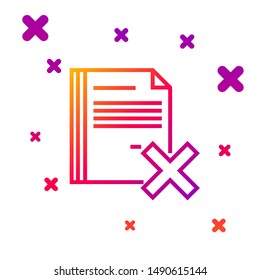 Color line Delete file document icon isolated on white background. Rejected document icon. Cross on paper. Gradient random dynamic shapes. Vector Illustration
