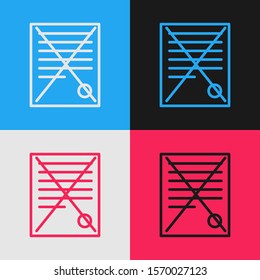 Color line Delete file document icon isolated on color background. Rejected document icon. Cross on paper. Vintage style drawing. Vector Illustration