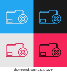 Color line Delete folder icon isolated on color background. Delete or error folder. Close computer information folder. Vintage style drawing. Vector Illustration