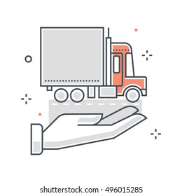 Color line, delivery insurance illustration, icon, background and graphics. The illustration is colorful, flat, vector, pixel perfect, suitable for web and print. It is linear stokes and fills.