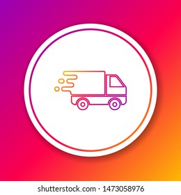 Color line Delivery truck in movement icon isolated on color background. Fast shipping delivery truck. Circle white button. Vector Illustration