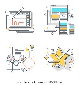 Color line, design concept illustrations, icons, backgrounds and graphics. The illustration is colorful, flat, vector, pixel perfect, suitable for web and print. It is linear stokes and fills.