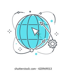 Color line, distribution channels concept illustration, icon, background and graphics. The illustration is colorful, flat, vector, pixel perfect, suitable for web and print. It is stokes and fills.