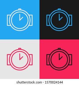 Color line Diving watch icon isolated on color background. Diving underwater equipment. Vintage style drawing. Vector Illustration