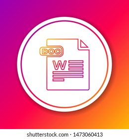 Color line DOC file document. Download doc button icon isolated on color background. DOC file extension symbol. Circle white button. Vector Illustration