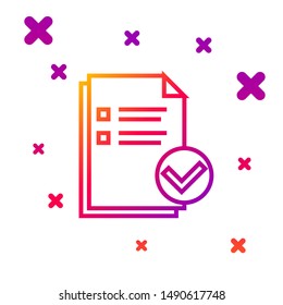 Color line Document and check mark icon isolated on white background. Checklist icon. Business concept. Gradient random dynamic shapes. Vector Illustration