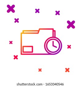 Color line Document folder with clock icon isolated on white background. Document and countdown, deadline, schedule, planning symbol. Gradient random dynamic shapes. Vector Illustration