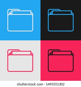 Color line Document folder icon isolated on color background. Accounting binder symbol. Bookkeeping management. Vintage style drawing. Vector Illustration