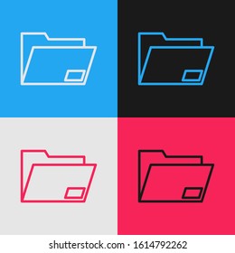 Color line Document folder icon isolated on color background. Accounting binder symbol. Bookkeeping management. Vintage style drawing. Vector Illustration