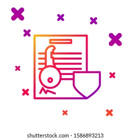 Color line Document with key with shield icon isolated on white background. Key insurance. Security, safety, protection, protect concept. Gradient random dynamic shapes. Vector Illustration
