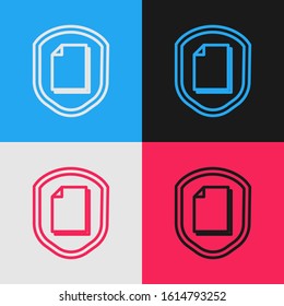 Color line Document protection concept icon isolated on color background. Confidential information and privacy idea, secure, guard, shield. Vintage style drawing. Vector Illustration
