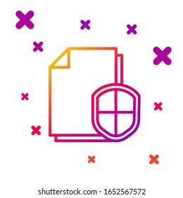 Línea de color Icono de concepto de protección de documentos aislado en fondo blanco. Información confidencial y idea de privacidad, segura, protectora, escudo. Formas dinámicas aleatorias degradadas.  Ilustración vectorial