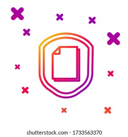 Línea de color Icono de concepto de protección del documento aislado en fondo blanco. Información confidencial e idea de privacidad, segura, vigilante, escudo. Gradiente formas dinámicas aleatorias. Ilustración vectorial