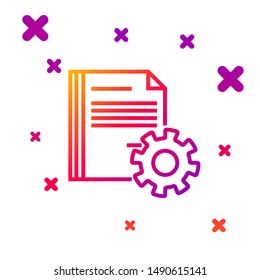 Color line Document settings with gears icon isolated on white background. Software update, transfer protocol, teamwork tool management. Gradient random dynamic shapes. Vector Illustration