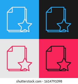 Color line Document with star icon isolated on color background. Document best, favorite, rating symbol. Vintage style drawing. Vector Illustration