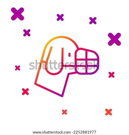 Color line Dog in muzzle icon isolated on white background. Accessory for dog. Gradient random dynamic shapes. Vector