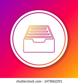 Color line Drawer with documents icon isolated on color background. Archive papers drawer. File Cabinet Drawer. Office furniture. Circle white button. Vector Illustration