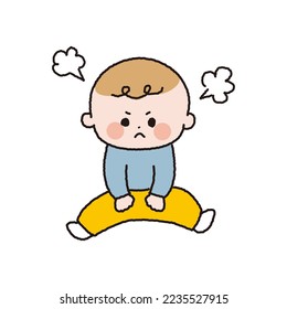 Color line drawing of an angry baby.