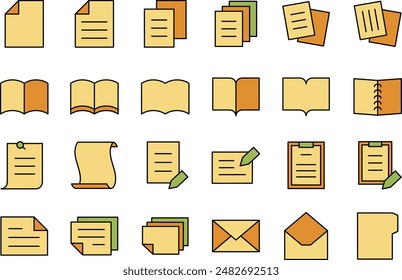 Color line drawing icons of documents and books