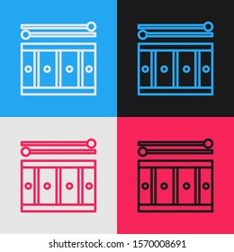 Color line Drum with drum sticks icon isolated on color background. Music sign. Musical instrument symbol. Vintage style drawing. Vector Illustration