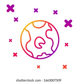 Icono de globo terrestre de línea de color aislado en fondo blanco. Signo mundial o terrestre. Símbolo global de internet. Formas geométricas. Formas dinámicas aleatorias degradadas. Ilustración vectorial