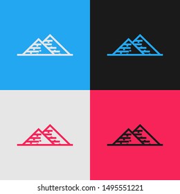 Color line Egypt pyramids icon isolated on color background. Symbol of ancient Egypt. Vintage style drawing. Vector Illustration