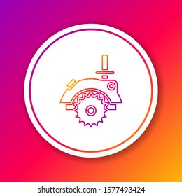 Color line Electric circular saw with steel toothed disc icon isolated on color background. Electric hand tool for cutting wood or metal. Circle white button. Vector Illustration