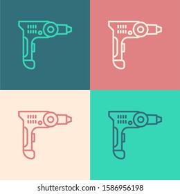 Color line Electric drill machine icon isolated on color background. Repair tool.  Vector Illustration