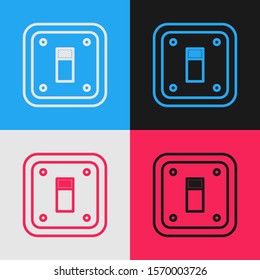 Color line Electric light switch icon isolated on color background. On and Off icon. Dimmer light switch sign. Concept of energy saving. Vintage style drawing. Vector Illustration