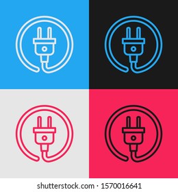 Color line Electric plug icon isolated on color background. Concept of connection and disconnection of the electricity. Vintage style drawing. Vector Illustration