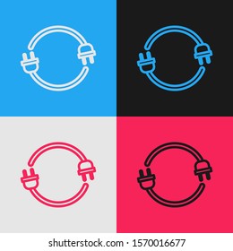 Color line Electric plug icon isolated on color background. Concept of connection and disconnection of the electricity. Vintage style drawing. Vector Illustration