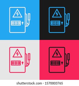 Color line Electrical panel icon isolated on color background. Vintage style drawing. Vector Illustration