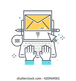 Color line, email concept illustration, icon, background and graphics. The illustration is colorful, flat, vector, pixel perfect, suitable for web and print. It is linear stokes and fills.