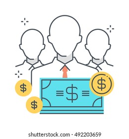 Color line, employee, salary illustration, icon, background and graphics. The illustration is colorful, flat, vector, pixel perfect, suitable for web and print. Linear stokes and fills.