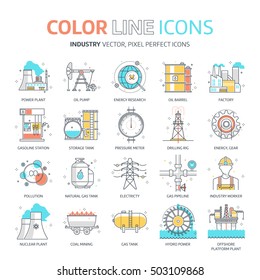 Color line, energy industry illustrations, icons, backgrounds and graphics. The illustration is colorful, flat, vector, pixel perfect, suitable for web and print. It is linear stokes and fills.