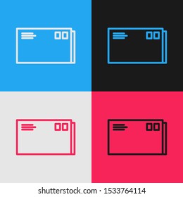 Color line Envelope icon isolated on color background. Email message letter symbol. Vintage style drawing. Vector Illustration