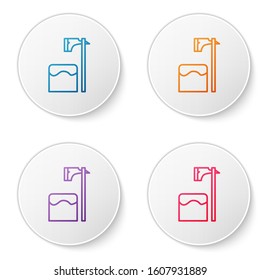 Color line Executioner axe in tree block icon isolated on white background. Hangman, torturer, executor, tormentor, butcher, headsman. Set icons in circle buttons. Vector Illustration