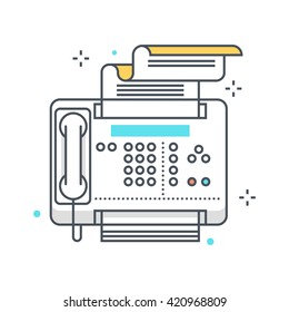 Color line, fax machine concept illustration, icon, background and graphics. The illustration is colorful, flat, vector, pixel perfect, suitable for web and print. It is linear stokes and fills.