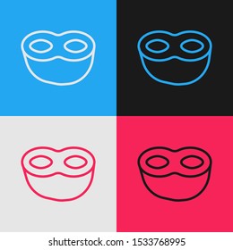 Color line Festive mask icon isolated on color background. Vintage style drawing. Vector Illustration