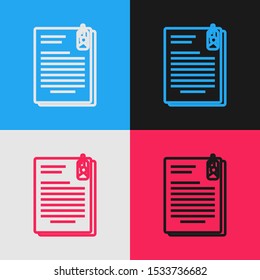 Color line File document and paper clip icon isolated on color background. Checklist icon. Business concept. Vintage style drawing. Vector Illustration