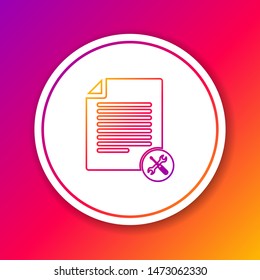 Color line File document with screwdriver and wrench icon isolated on color background. Adjusting, service, setting, maintenance, repair, fixing. Circle white button. Vector Illustration