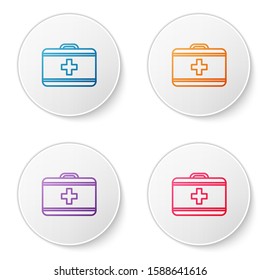 Color line First aid kit icon isolated on white background. Medical box with cross. Medical equipment for emergency. Healthcare concept. Set icons in circle buttons. Vector Illustration