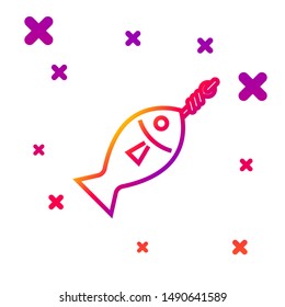 Color line Fish on hook icon isolated on white background. Gradient random dynamic shapes. Vector Illustration
