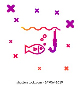 Color line Fishing hook under water with fish icon isolated on white background. Fishing tackle. Gradient random dynamic shapes. Vector Illustration