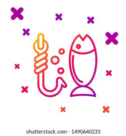 Color line Fishing icon isolated on white background. Fish and hook. Strategy concept. Bait sign. Gradient random dynamic shapes. Vector Illustration
