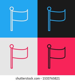 Color line Flag icon isolated on color background. Location marker symbol. Vintage style drawing. Vector Illustration