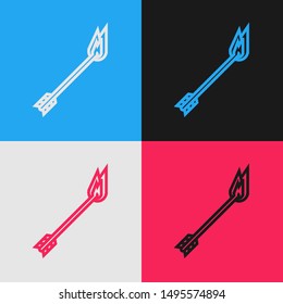 Color line Flame arrow icon isolated on color background. Hipster arrow icon. Vintage style drawing. Vector Illustration